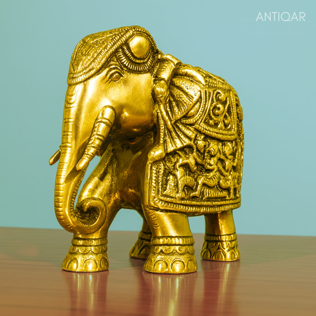 Brass Maharaja Elephant Decorative Showpiece - 13cm | Antique Showpiece Collectible | Handcrafted for Home & Office Decor