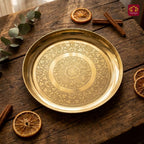 Brass Etching Design Plate - 2cm | Serve Main Course items in Lunch & Dinner | Antique Golden Finish | Traditional Mughlai Style use for serving in Kitchen, Festivals and Restaurents