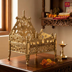 Brass Twin Peacock Embossed Design Laddu Gopal Singhasan – 19.5cm | Antique Golden Finish | Handcrafted Large Size Throne for Temple, Home & Festival Decor