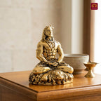 Brass Adiyogi Lord Shiva Idol - 5cm | Golden Finish | Spiritual Idol for Temple & Home Decor