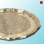 Brass Etching Design Plate - 20cm | Antique Golden Finish | Traditional use for Pooja in Temple, Festivals and Home