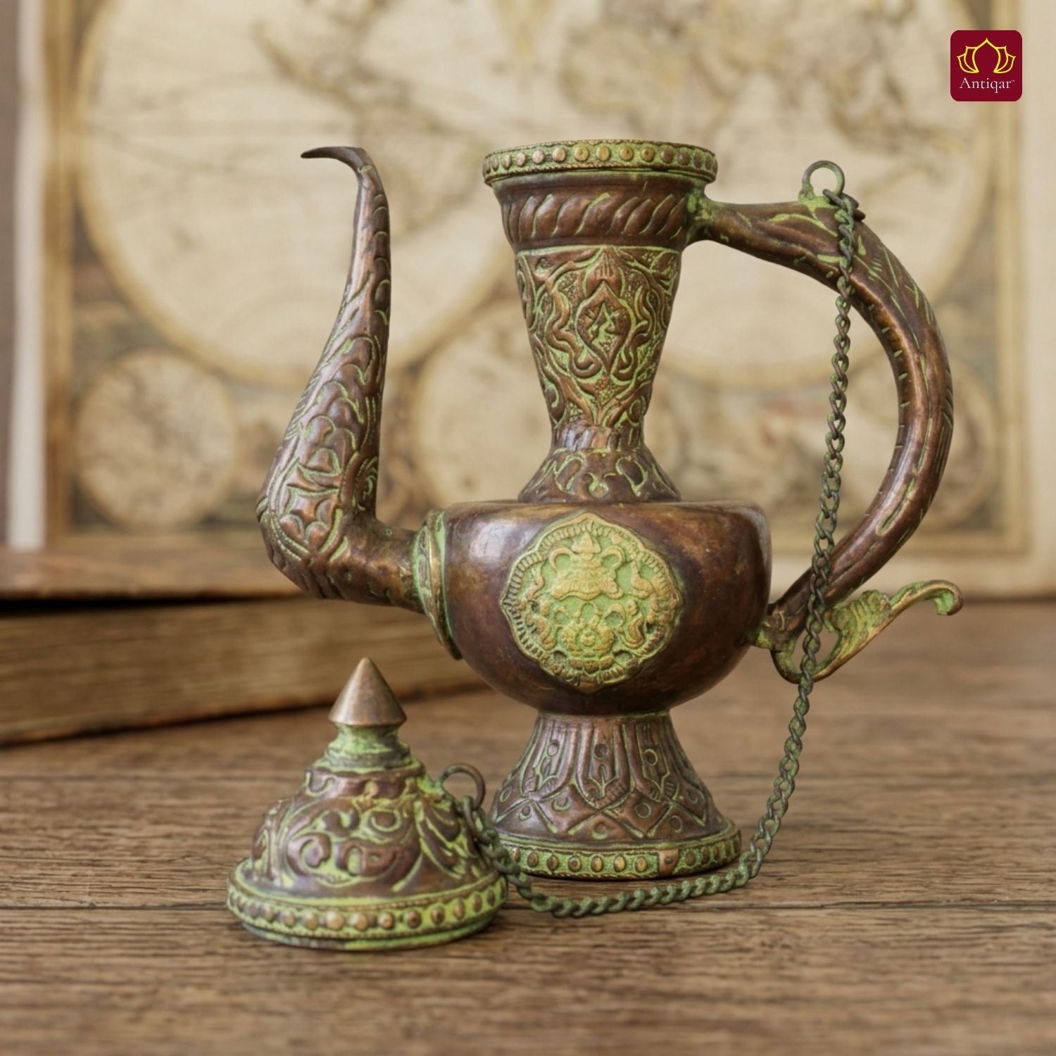 Antique Brass Surai - 20cm | Green Patina Finish |  Vintage Mughlai Style use in Home,Office & Restaurant Decor