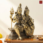 Brass Shiv Parivar Idol - 10cm | Antique Finish | Spiritual Idol for Temple & Home Decor