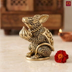 Brass Mooshak Raj (Rat ) Idol – 7.5 cm | Antique Golden Finish | Spiritual Use for Home, Temple & Car Dashboard Decor
