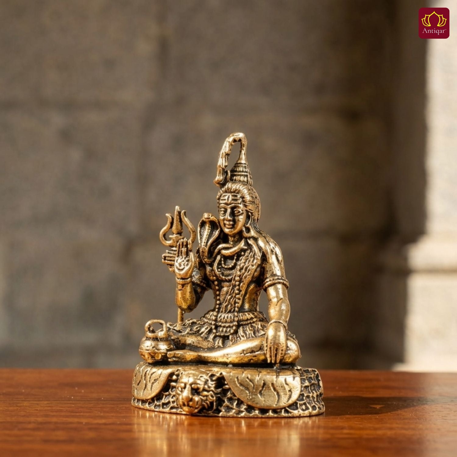 Brass Shiv Ji Idol - 5 cm | Antique Finish | Spiritual use for Temple, Home & Car Decor