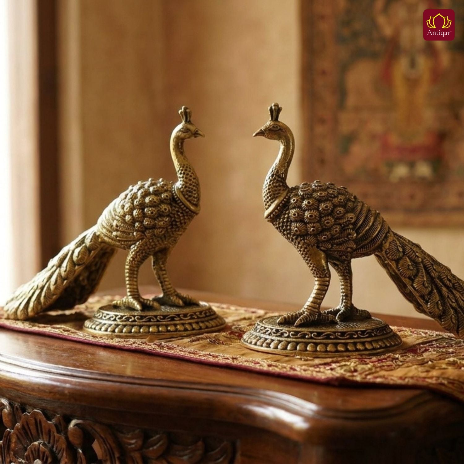 Brass Peacock Showpiece – 8 cm | Antique Finish | Handcrafted Decor for Temple, Table & Home (Pack of 2)