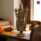Brass Tirupathi Balaji Idol - 10cm | Golden Finish | Handcrafted Idol for Temple, Home & Car Dashboard