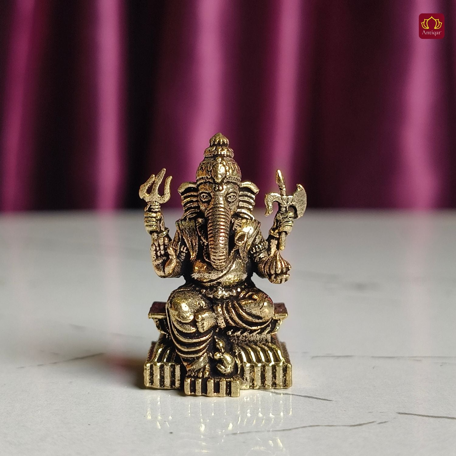 Brass Miniature Ganesh Ji Idol - 3cm | Antique Finish | Spritual use for Home, Temple & Car Dashboard Decor