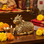 Brass Nandi Figurine - 6cm | Antique Finish | Spritual use for Home, Temple & Car Dashboard Decor