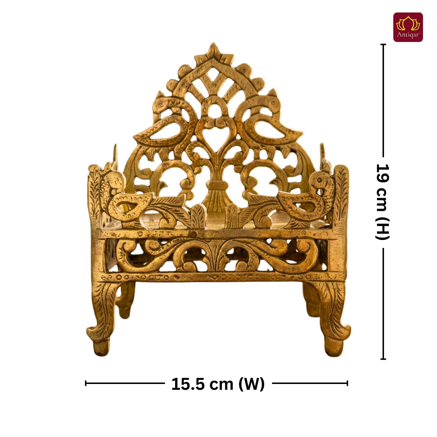Brass Twin Peacock Embossed Design Laddu Gopal Singhasan – 19cm | Antique Golden Finish | Handcrafted Medium Size Throne for Temple, Home & Festival Decor
