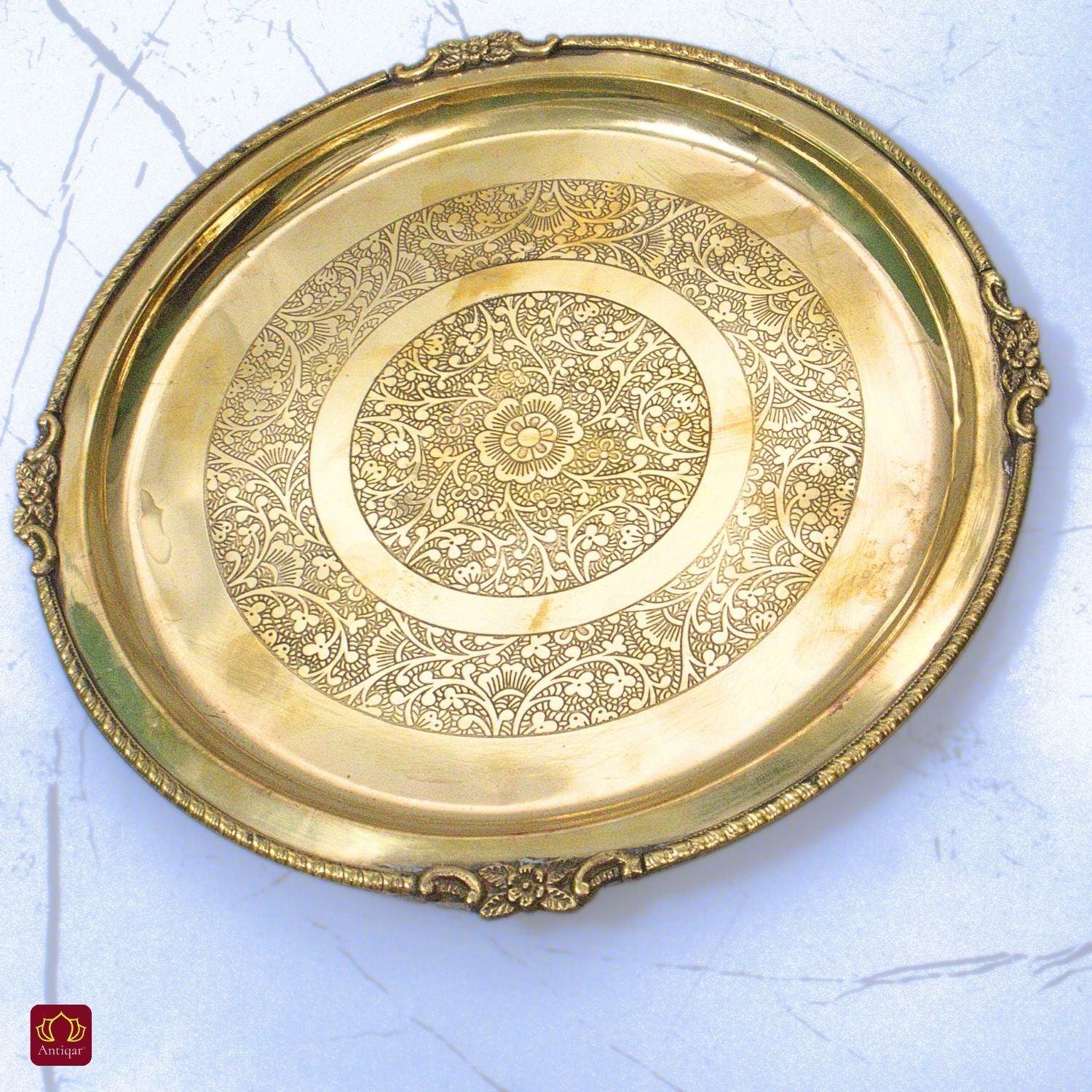 Brass Etching Design Plate - 2.5cm | Antique Golden Finish | Traditional use for Pooja in Temple, Festivals and Home