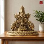 Brass Tirupathi Balaji & Goddess Gajalakshmi with Vaishnava Symbols - 4.5cm | Golden Finish | Spritual use for Home, Temple & Car dashboard Decor