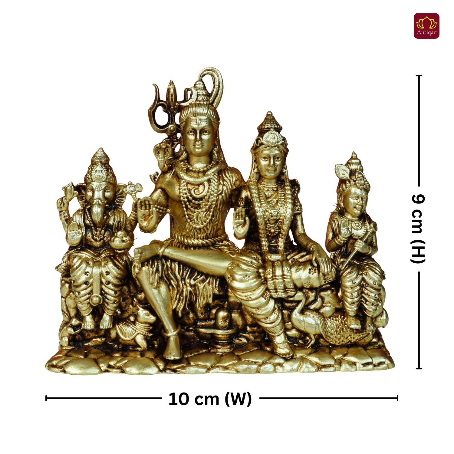 Brass Shiv Parivar Idol - 9cm | Antique Golden Finish | Spiritual Idol for Temple & Home Decor