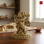 Brass Panchmukhi Hanuman Idol -8cm | Golden Finish | Spritual use for Home, Temple & Car Dashboard Decor