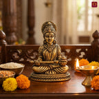 Brass Annapurna Devi Idol - 4cm | Antique Finish | Spiritual Idol for Temple & Home Decor