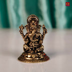 Brass Miniature Ganesh Ji Idol - 3cm | Antique Finish | Spritual use for Home, Temple & Car Dashboard Decor