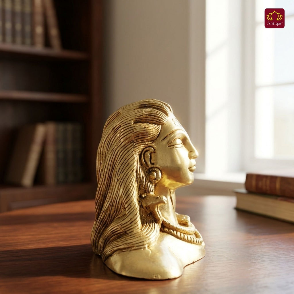 Brass Adiyogi Lord Shiva Idol - 11cm | Antique Finish | Spiritual Idol for Temple & Home Decor