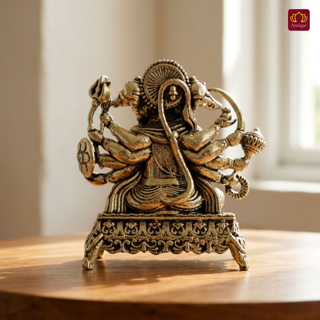 Brass Panchmukhi Hanuman Idol -4.5cm | Golden Finish | Spritual use for Home, Temple & Car Dashboard Decor