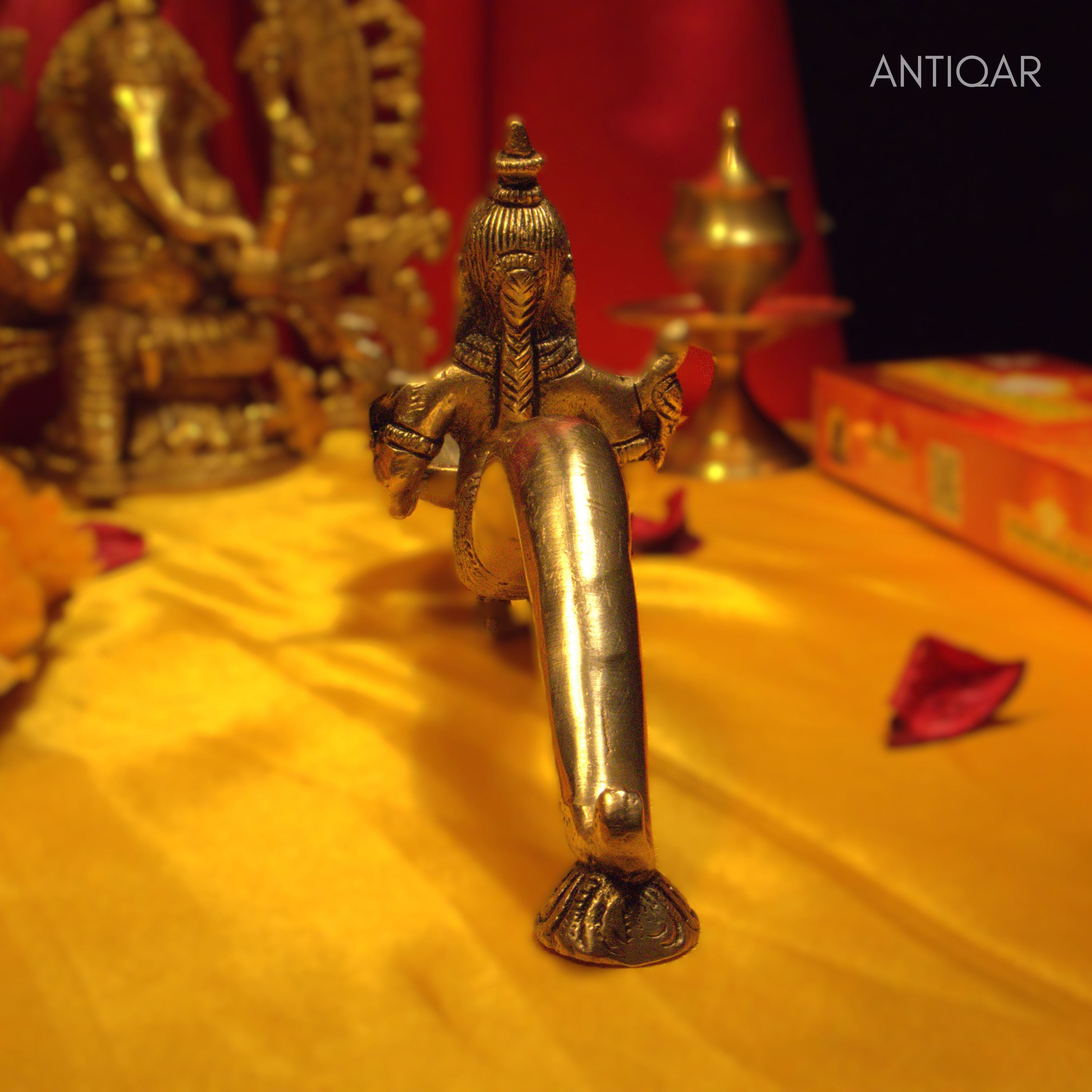 Brass Mermaid (Jalpari) Design Aarti Diya with Handle - 11cm | Antique Finish | Handcrafted item for Temple, Festive & Spritual Use