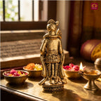 Brass Lord Palani Murugan Ji Idol - 7.5cm | Golden Finish | Spritual use for Home, Temple & Car dashboard Decor