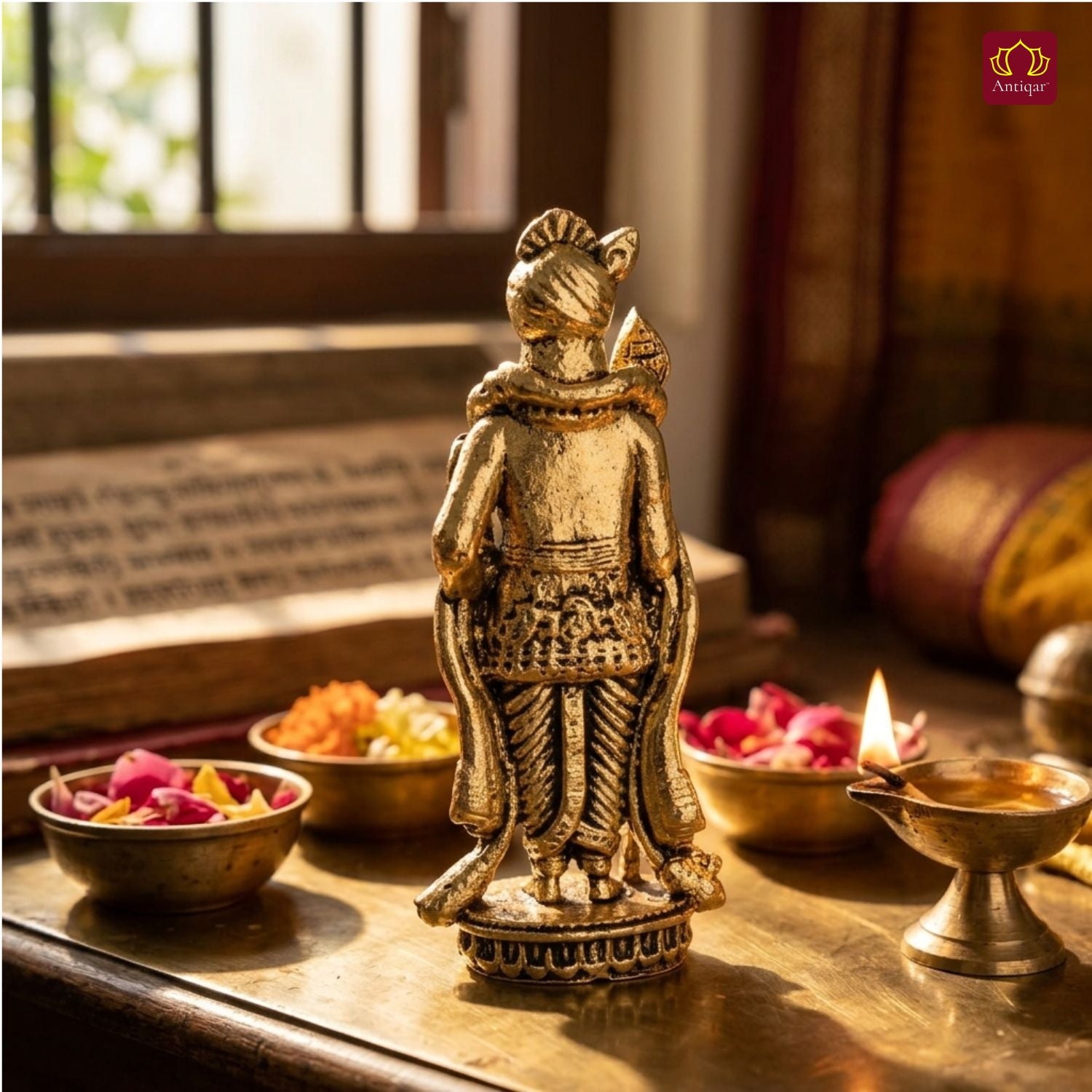 Brass Lord Palani Murugan Ji Idol - 7.5cm | Golden Finish | Spritual use for Home, Temple & Car dashboard Decor