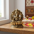 Brass Ganesh JI Idol - 4cm | Golden Finish | Spiritual Decor for Temple, Home & Car Dashboard