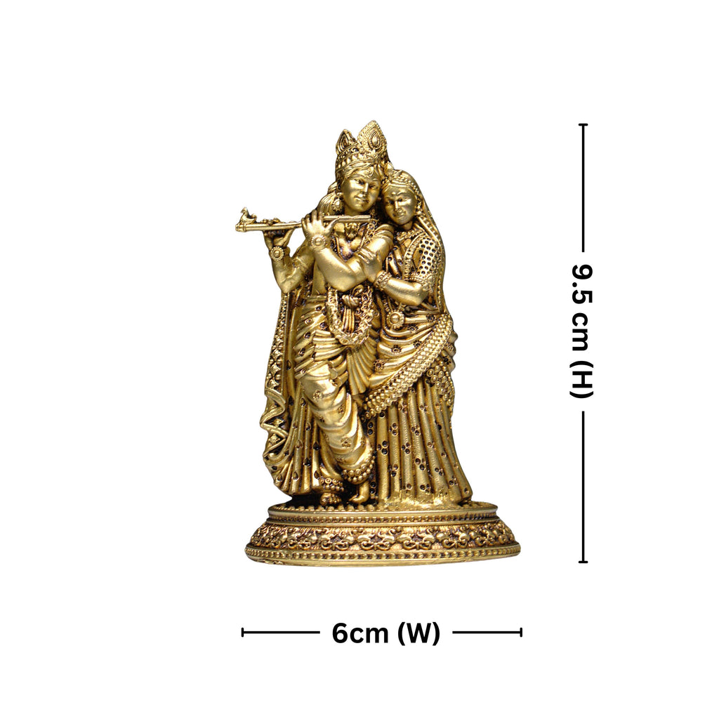 Brass Designer Radhakrishna Idol - 9.5cm | Antique Golden Finish | Spiritual Idol for Temple & Home Decor