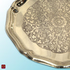 Brass Etching Design Plate - 20cm | Antique Golden Finish | Traditional use for Pooja in Temple, Festivals and Home