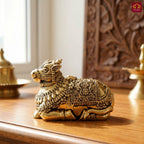 Brass Nandi Figurine - 3.5cm | Golden Finish | Spritual use for Home, Temple & Car Dashboard Decor