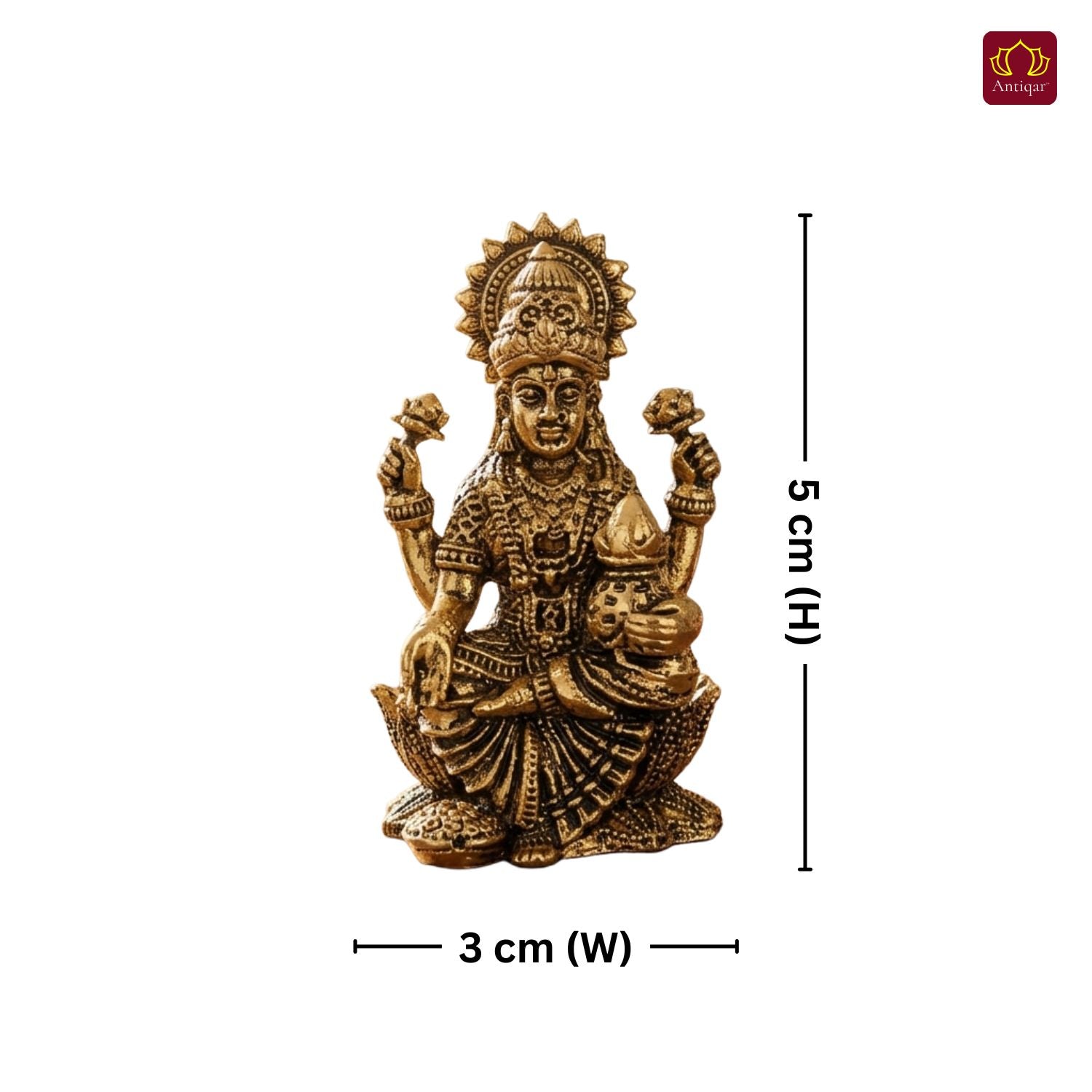 Brass Lakshmi JI Idol - 5cm | Golden Finish | Spiritual Decor for Temple, Home & Car Dashboard
