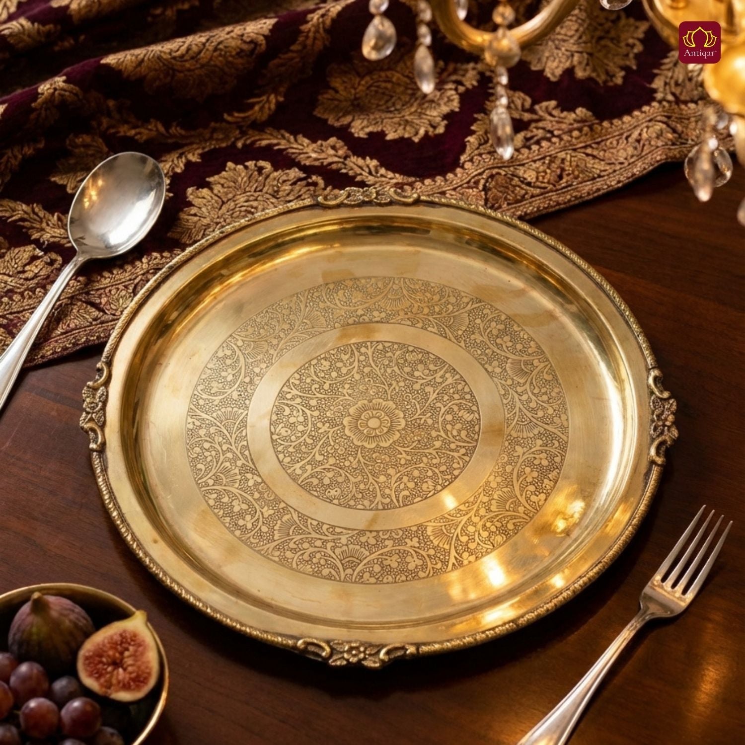 Brass Etching Design Plate - 2.5cm | Antique Golden Finish | Traditional use for Pooja in Temple, Festivals and Home