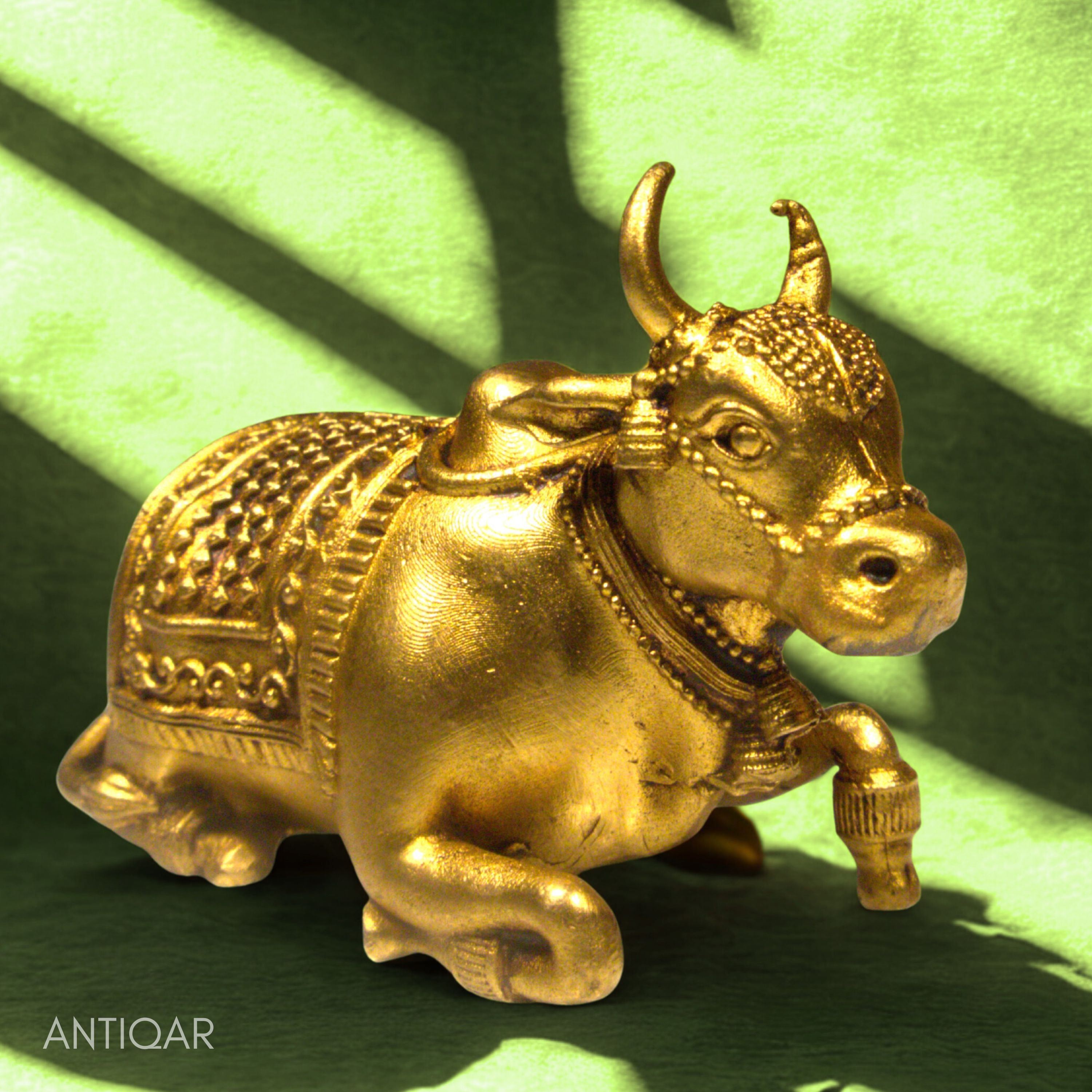 Brass Nandi Figurine - 5cm | Antique Golden Finish | Spritual use for Home, Temple & Car Dashboard Decor