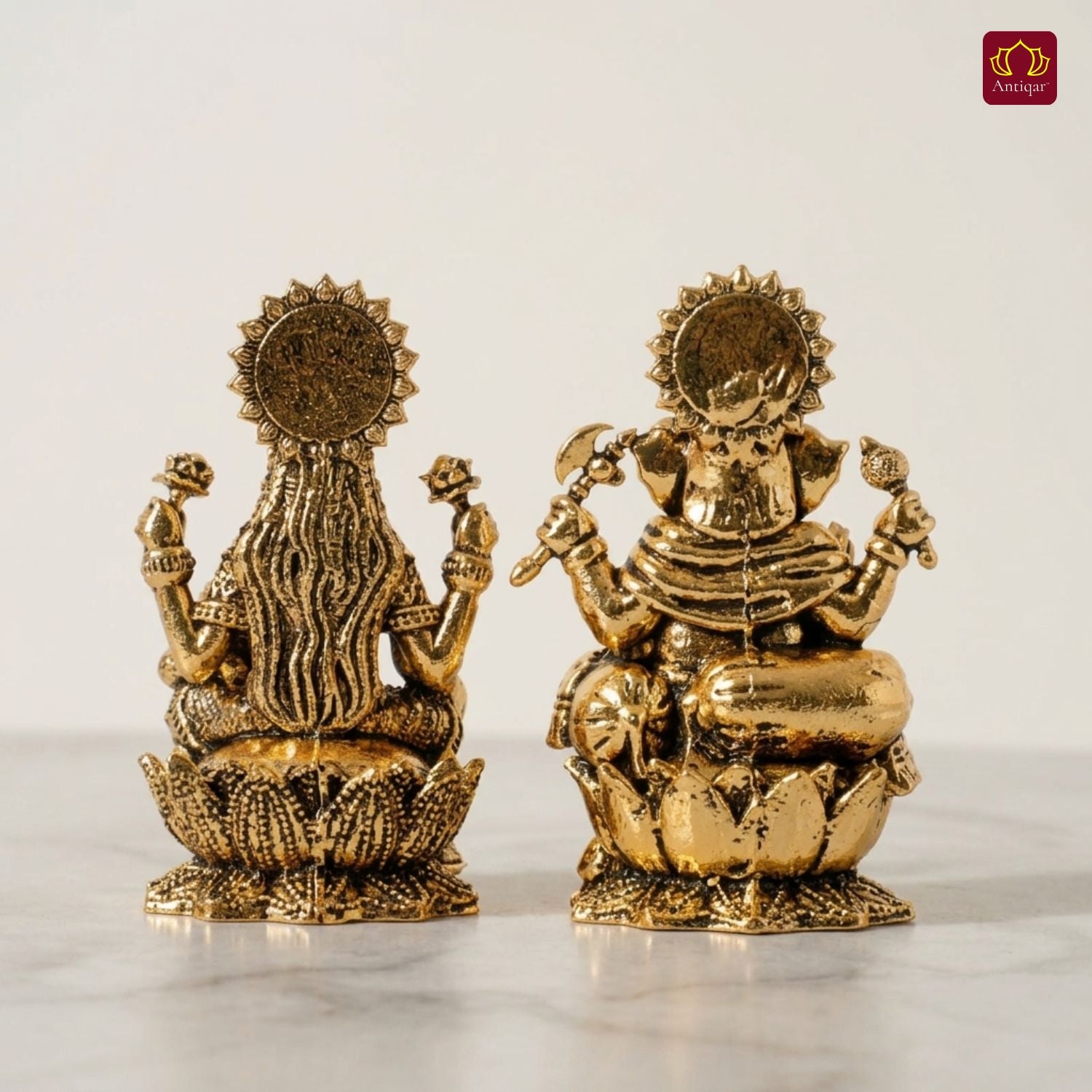 Brass Ganesh Laxmi Pair Idol - 5 cm | Golden Finish | Spiritual Idol for Temple & Home Decor