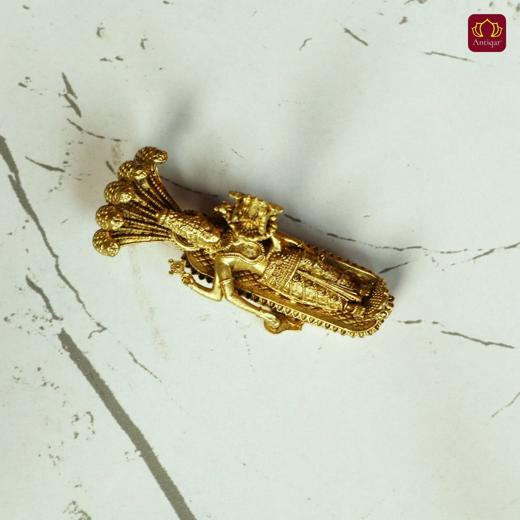 Brass Padmanabha Swamy Idol(Shesha-Shayi Lord Vishnu) - 5cm | Antique Finish | Spiritual Idol for Temple, Home & Car Dashboard Decor