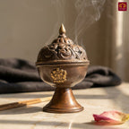 Antique Brass Tibetan Incense Burner - 11cm | Antique Patina Finish | Decorative Vessel use for Meditation , Rituals & Aromatherapy