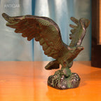 Brass Eagle with Spread Wing - 12cm | Black Green Patina Finish | Handcrafted Showpiece for Home Table Decor