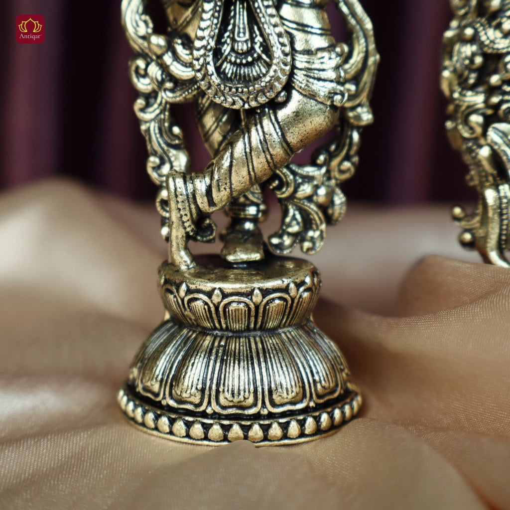 Brass Designer Radhakrishna Idol - 15cm | Antique Finish | Spiritual Idol for Temple & Home Decor
