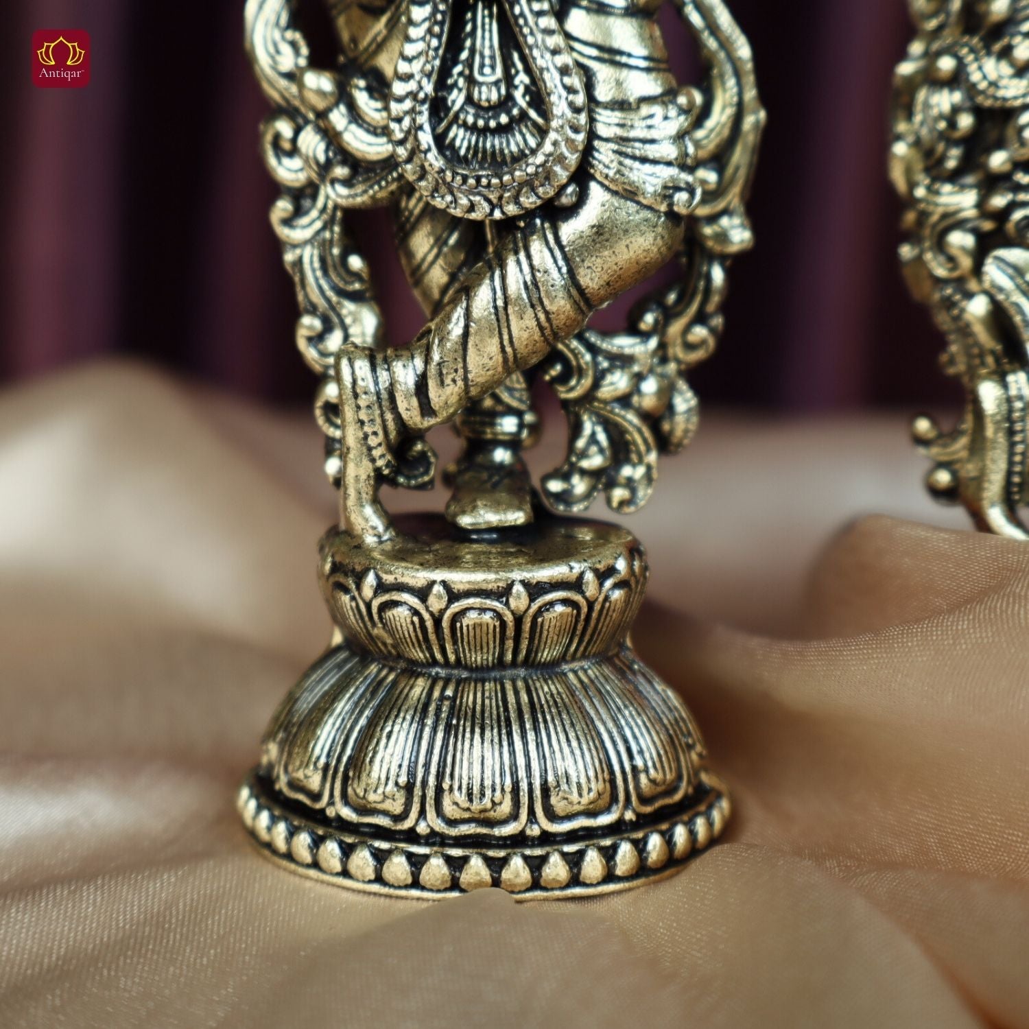Brass Designer Radhakrishna Idol - 15cm | Antique Finish | Spiritual Idol for Temple & Home Decor