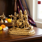 Brass Shiv Parivar Idol - 5cm | Antique Golden Finish | Spiritual Idol for Temple & Home Decor