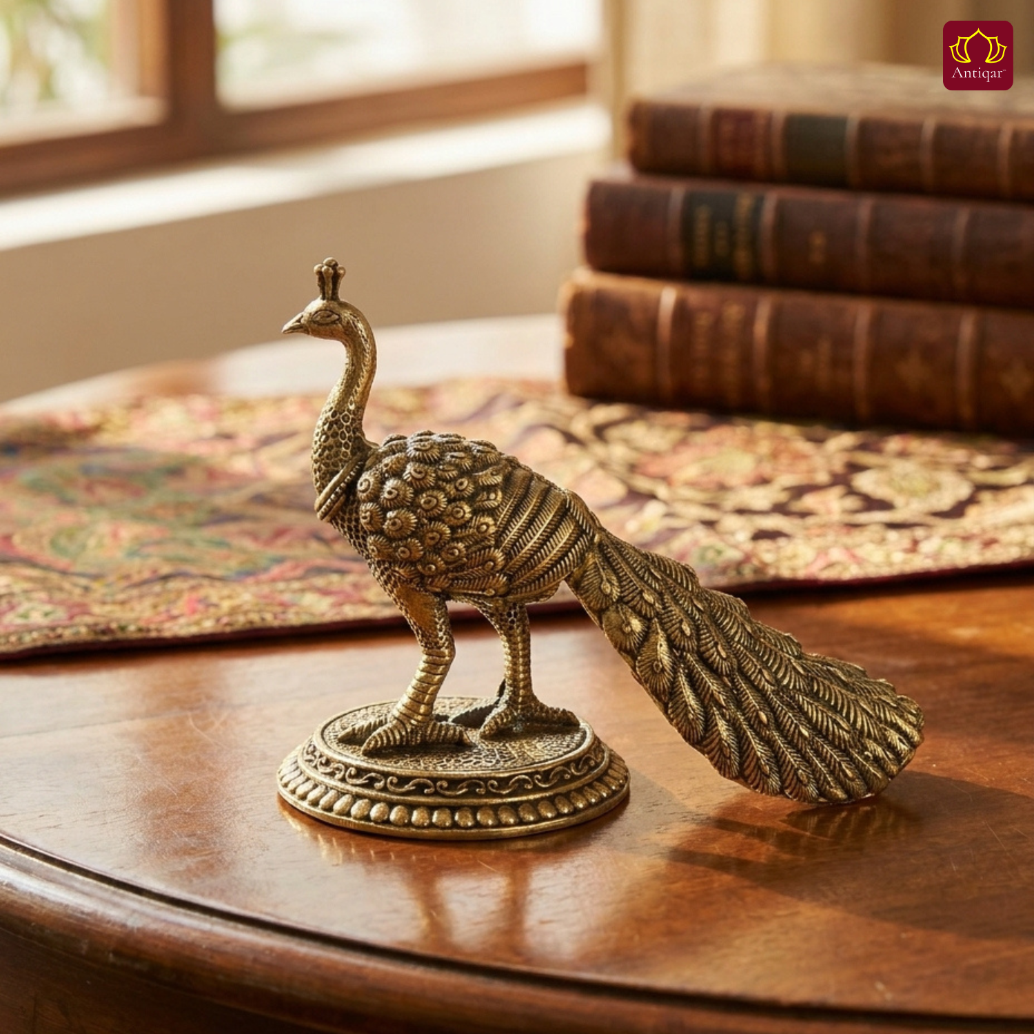 Brass Peacock Showpiece – 8 cm | Antique Finish | Handcrafted Decor for Temple, Table & Home