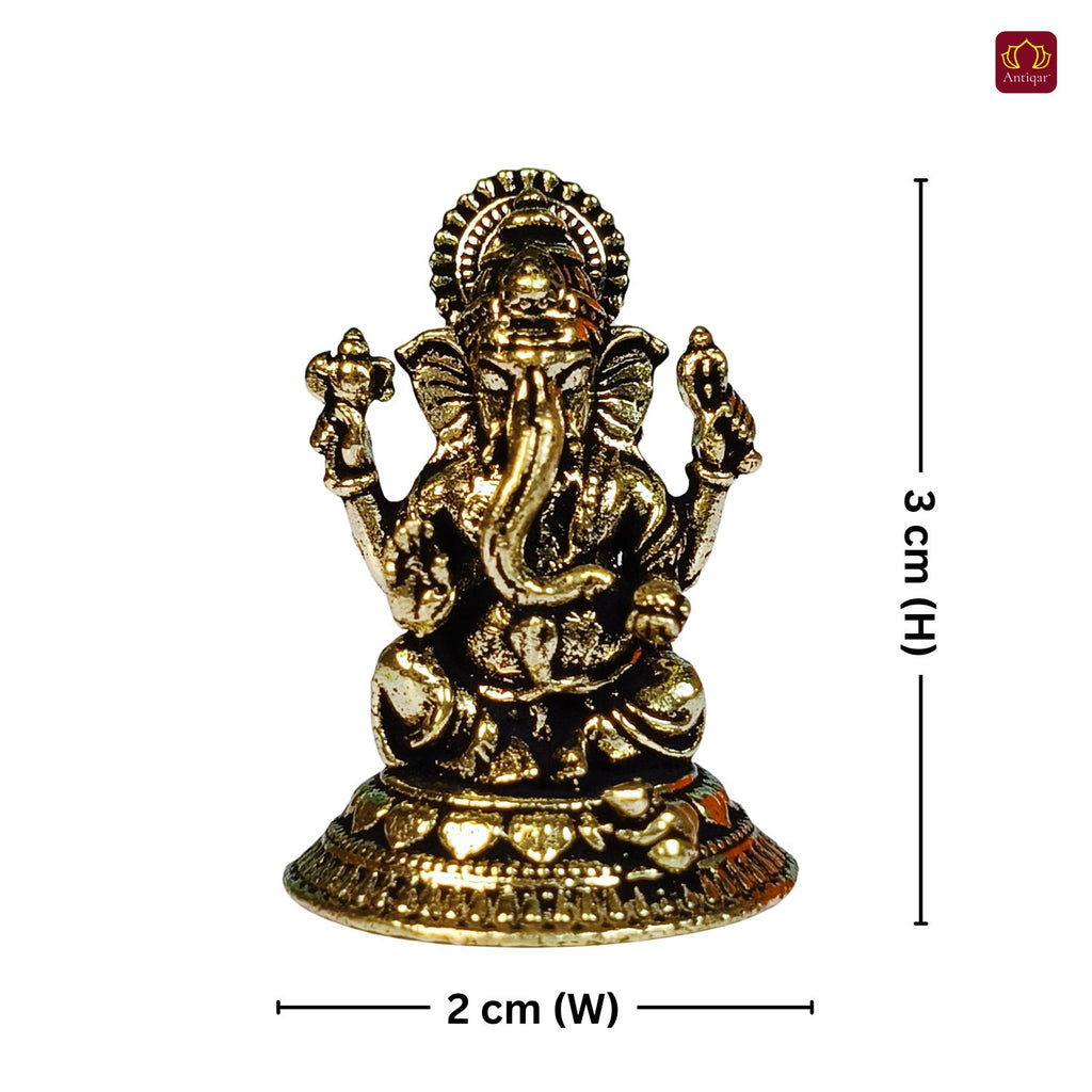 Brass Miniature Ganesh Ji Idol - 3cm | Antique Finish | Spritual use for Home, Temple & Car Dashboard Decor