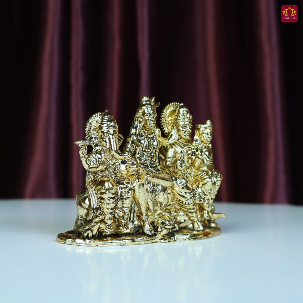 Brass Shiv Parivar Idol - 6.5cm | Golden Finish | Spiritual Idol for Temple & Home Decor