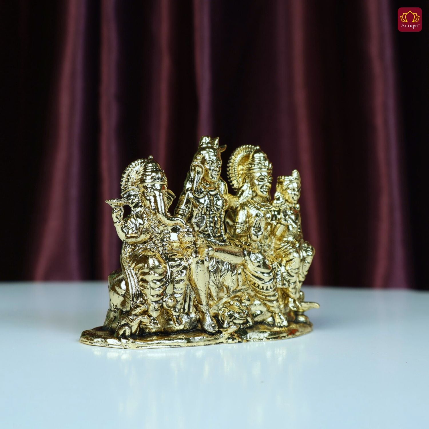 Brass Shiv Parivar Idol - 6.5cm | Golden Finish | Spiritual Idol for Temple & Home Decor