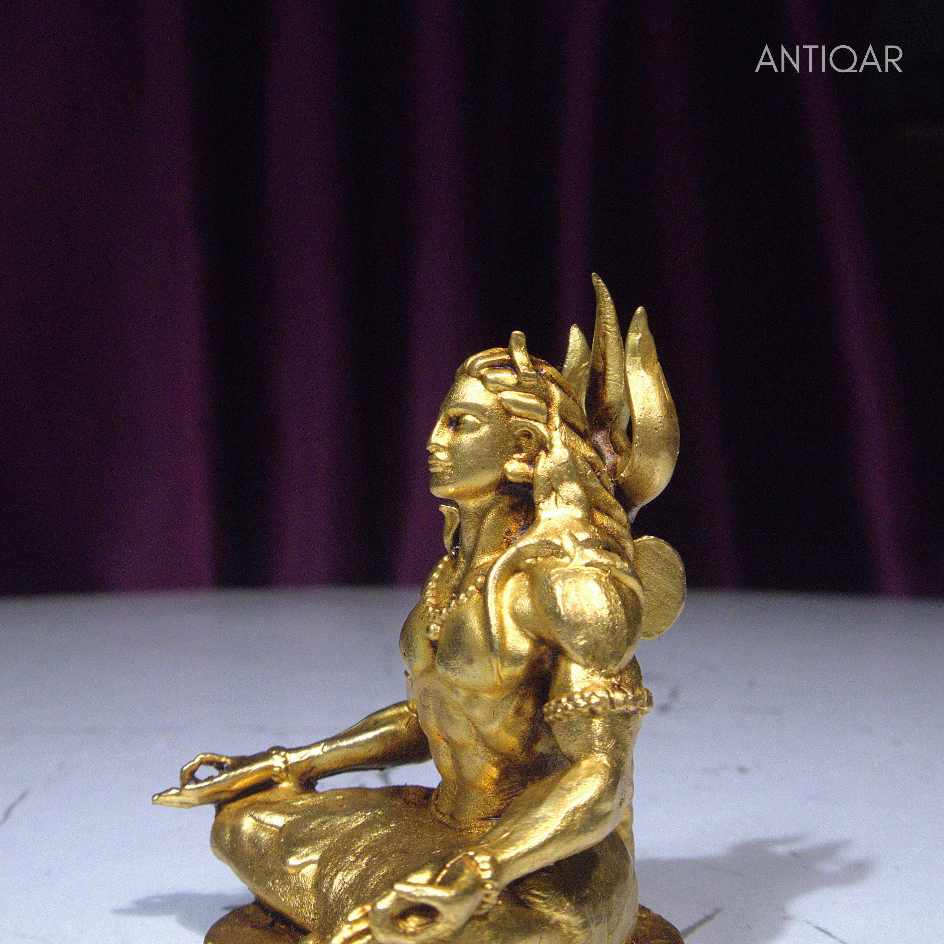 Brass Adiyogi Statue - 5cm | Antique Golden Finish | Spiritual Idol for Temple & Home Decor