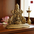 Brass Tirupathi Balaji & Goddess Gajalakshmi with Vaishnava Symbols - 8cm | Golden Finish | Spritual use for Home, Temple & Car dashboard Decor