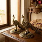 Brass Peacock Showpiece – 8 cm | Antique Finish | Handcrafted Decor for Temple, Table & Home (Pack of 2)