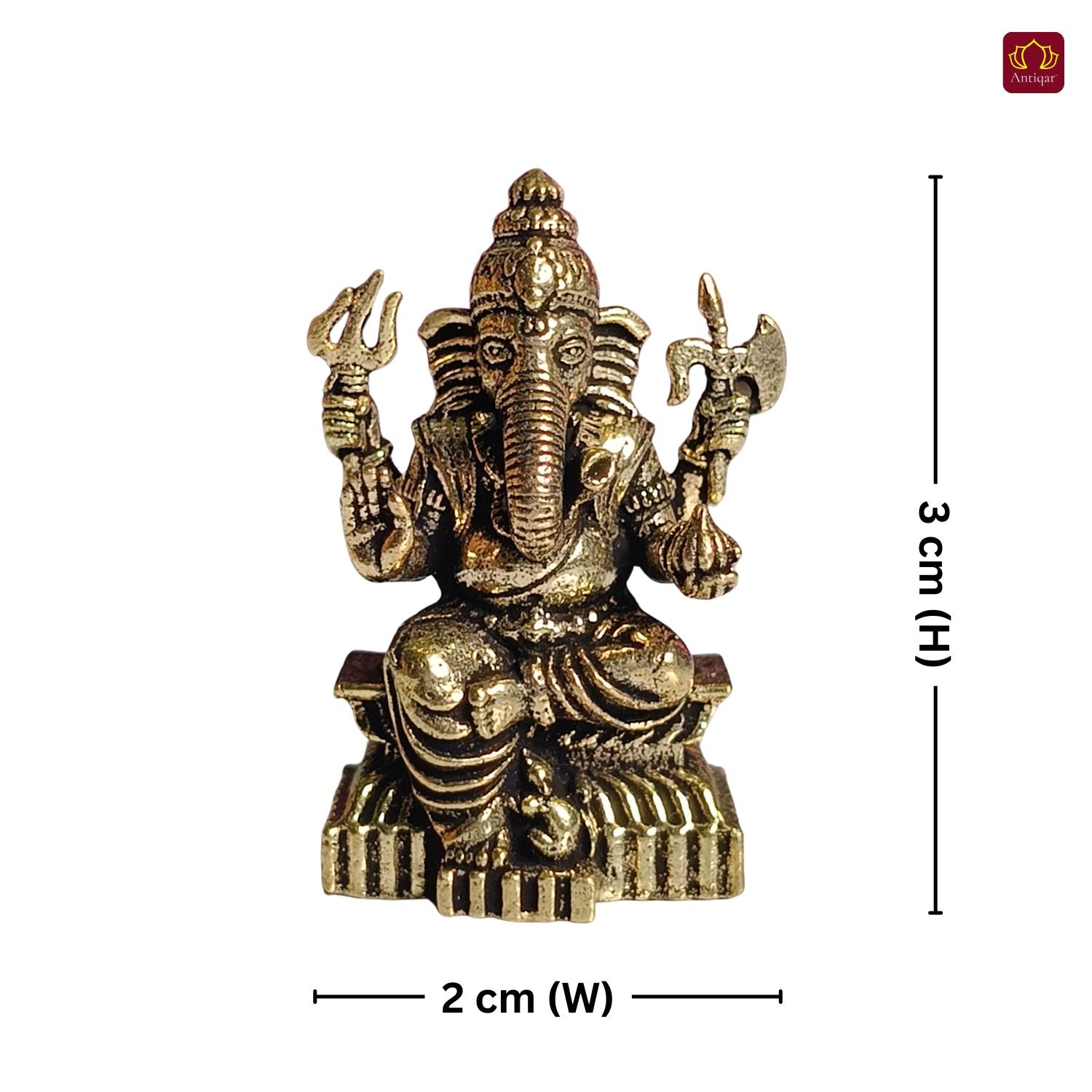 Brass Miniature Ganesh Ji Idol - 3cm | Antique Finish | Spritual use for Home, Temple & Car Dashboard Decor