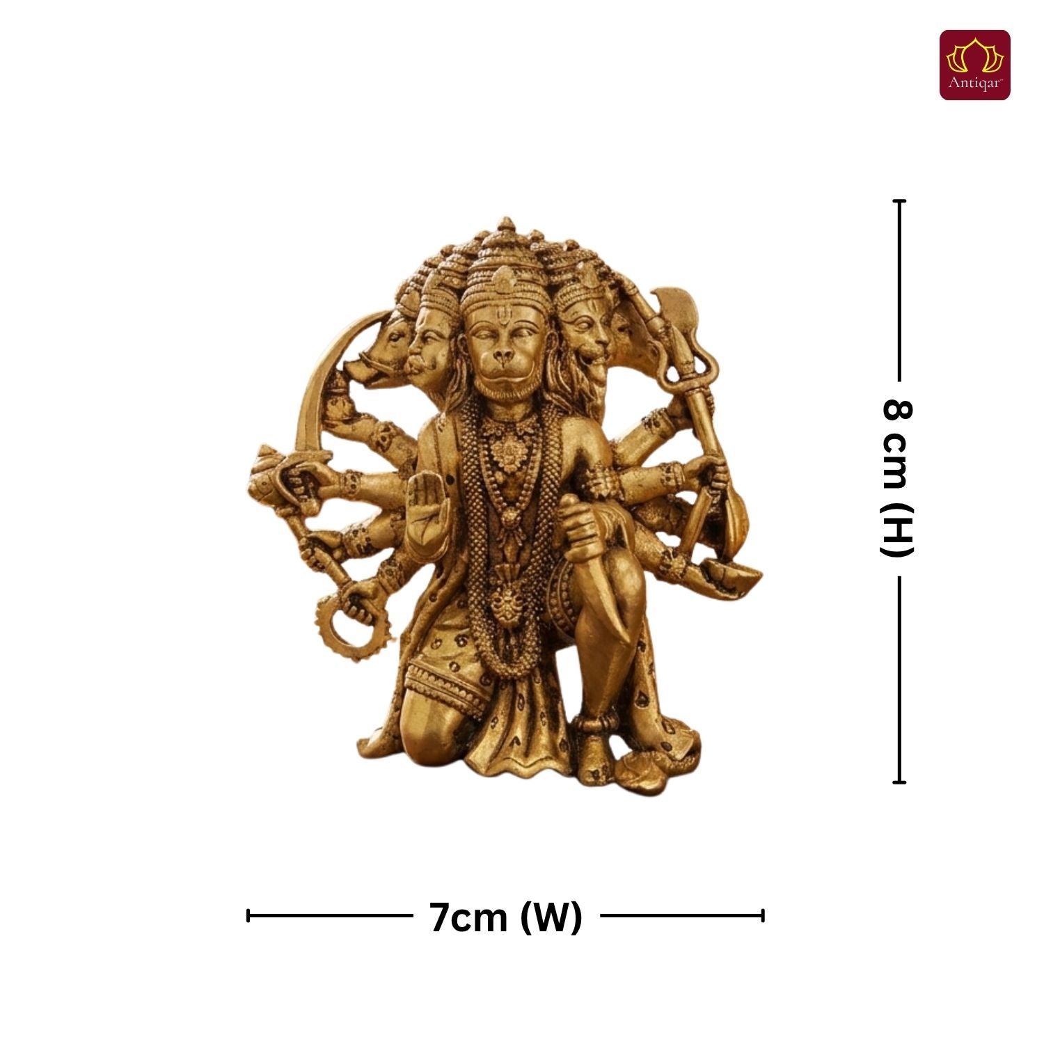 Brass Panchmukhi Hanuman Idol - 8cm | Antique Golden Finish | Spiritual Idol for Temple & Home Decor