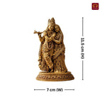 Brass Designer Radhakrishna Idol - 11.5cm | Antique Golden Finish | Spiritual Idol for Temple & Home Decor
