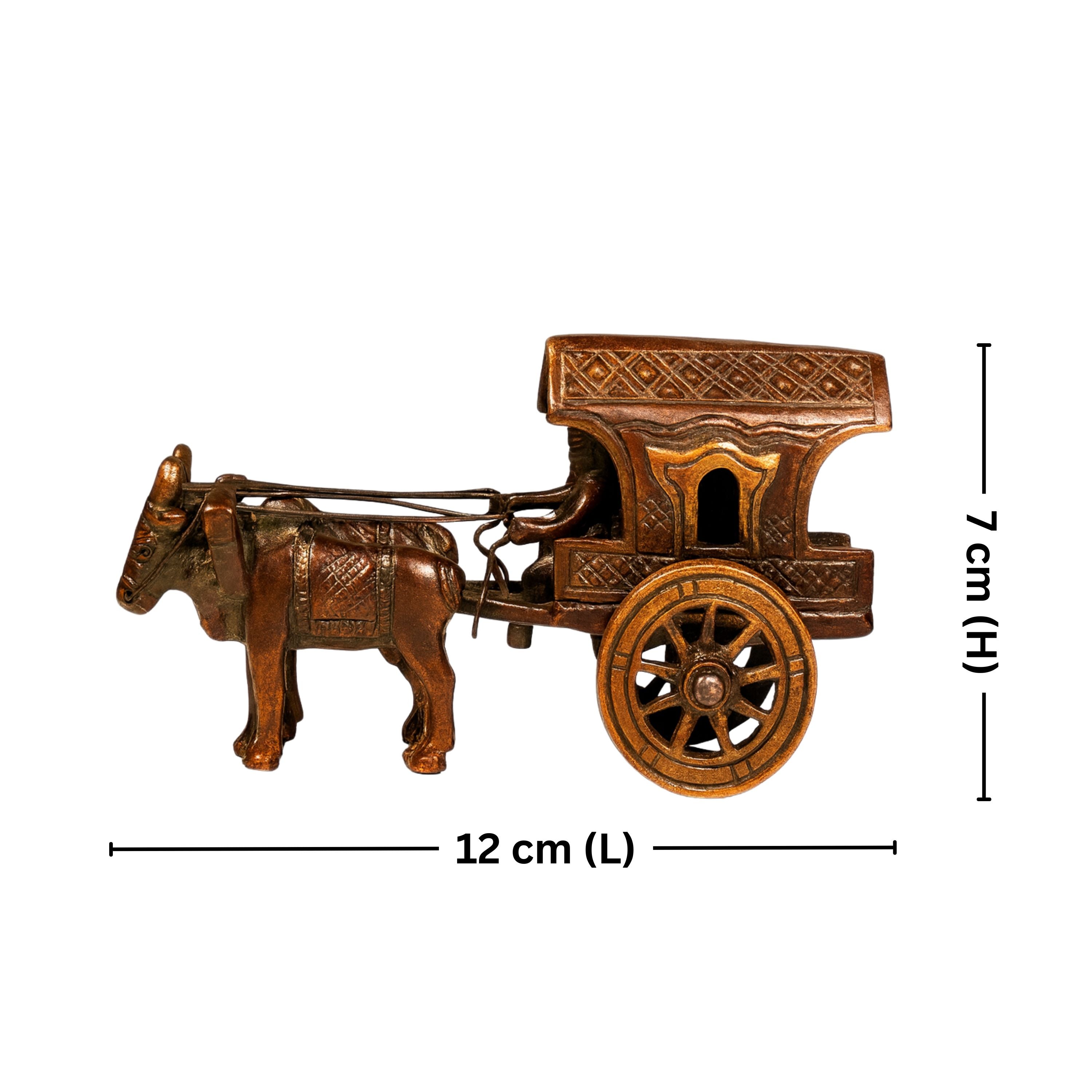 Brass Decorative Jharokha Bullock Cart Showpiece -7cm | Brown Antique Finish | Handicraft Showpiece for Home, Table & Office Decor